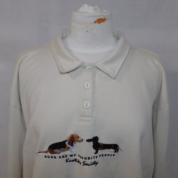 KAOTIKO BCN Spain Women XL Cream Collared Sweatshirt DOGS ARE MY FAVORITE PEOPLE - Picture 4 of 11